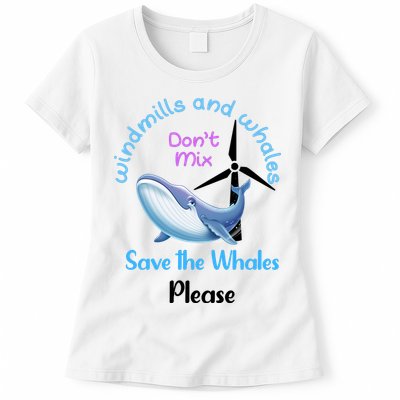 Save The Whales From Windmills In The Sea And Ocean Design Gift Womens T-Shirt