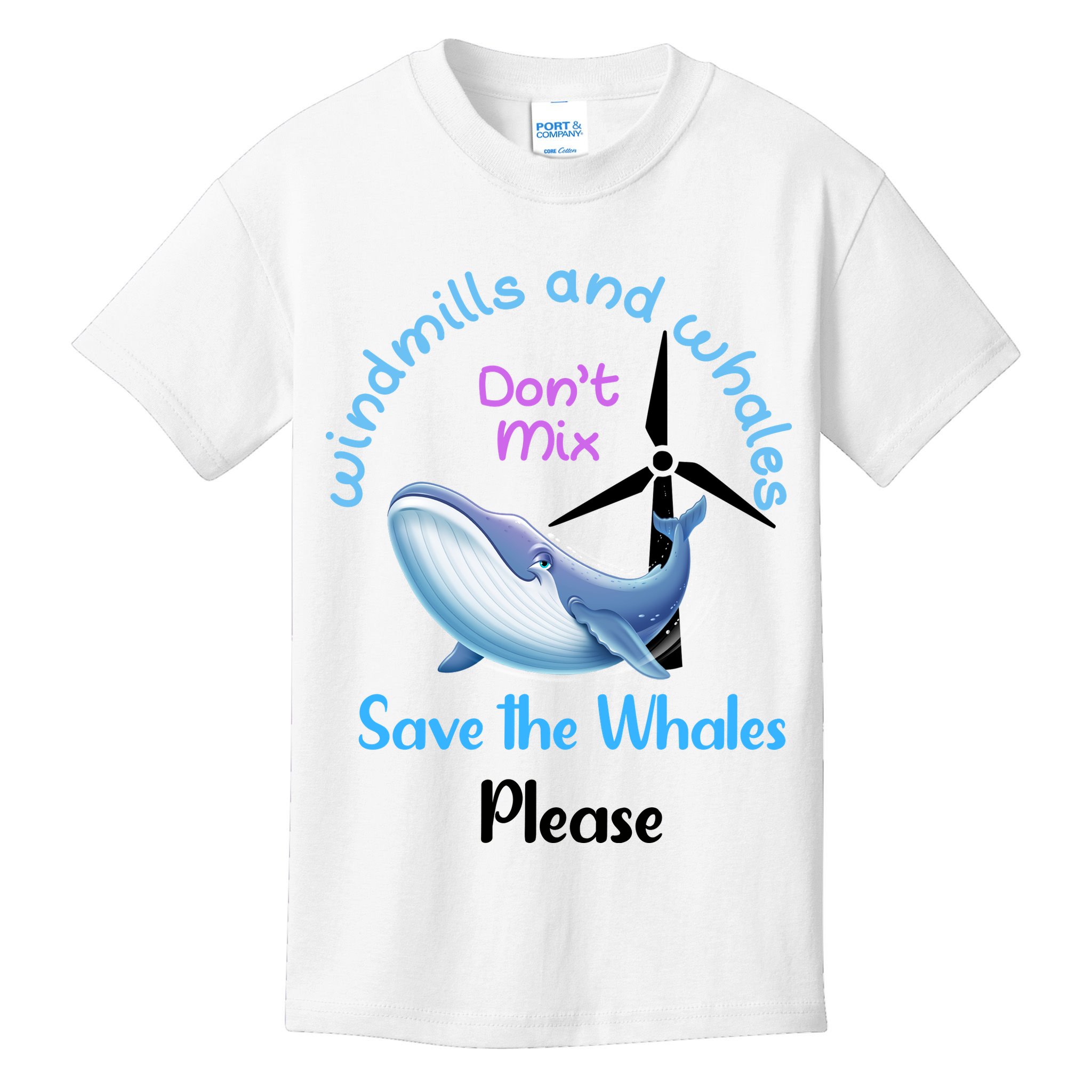 Save The Whales From Windmills In The Sea And Ocean Design Gift Kids T-Shirt