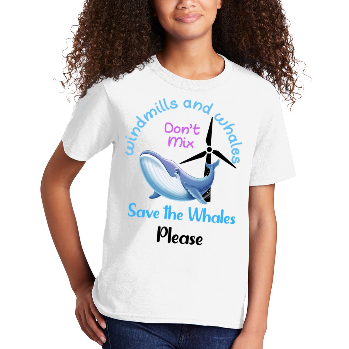 Save The Whales From Windmills In The Sea And Ocean Design Gift Kids T-Shirt