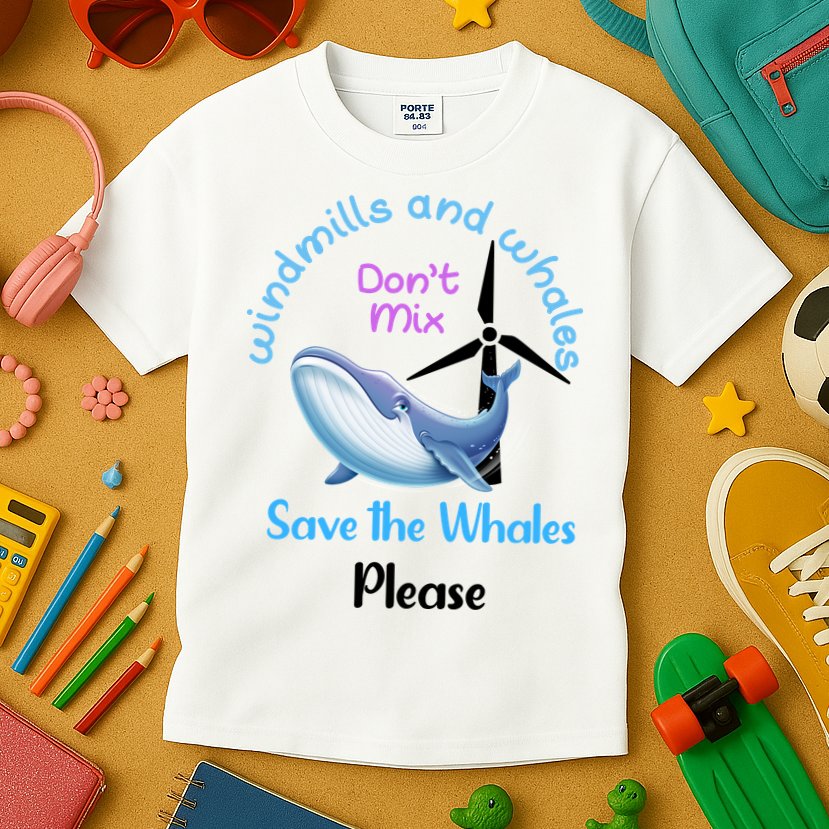 Save The Whales From Windmills In The Sea And Ocean Design Gift Kids T-Shirt