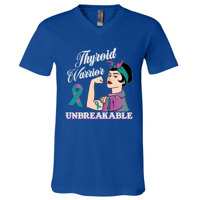 Strong Thyroid Warrior Unbreakable Cancer Fighter Cute Gift V-Neck T-Shirt