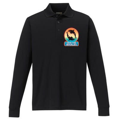 Save The Whale Gift Orca Killer Retro Whale Funny Gift Cool Gift Performance Long Sleeve Polo