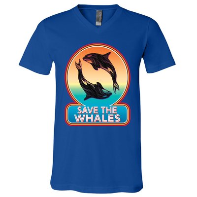 Save The Whale Gift Orca Killer Retro Whale Funny Gift Cool Gift V-Neck T-Shirt