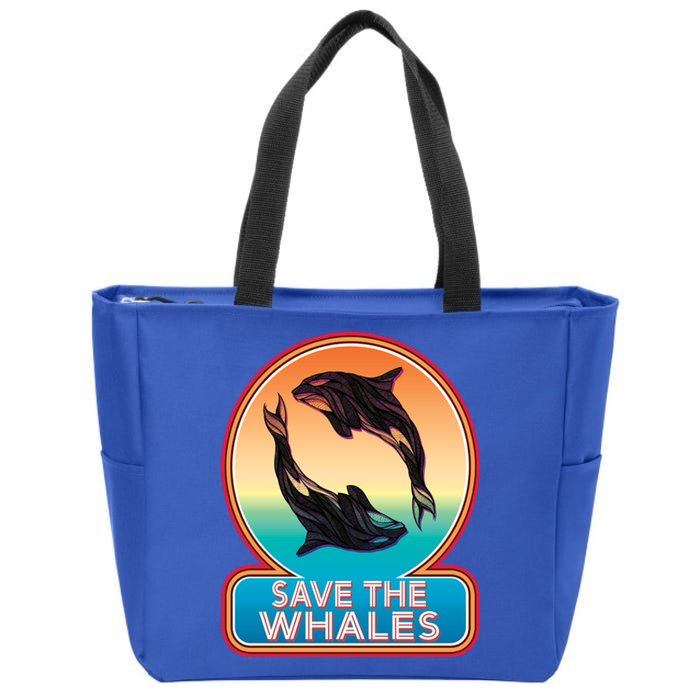 Save The Whale Gift Orca Killer Retro Whale Funny Gift Cool Gift Zip Tote Bag