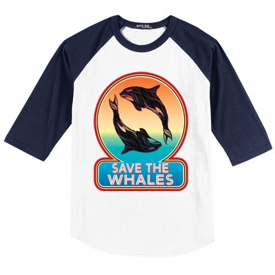 Save The Whale Gift Orca Killer Retro Whale Funny Gift Cool Gift Baseball Sleeve Shirt