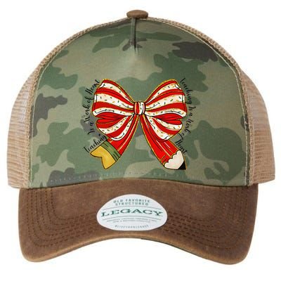 Santa Teacher Xmas Coquette Bow Teaching Is A Work Of Heart Legacy Tie Dye Trucker Hat