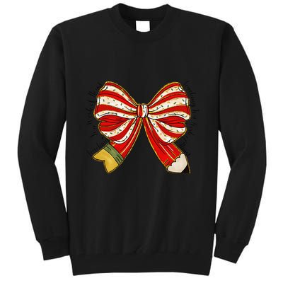 Santa Teacher Xmas Coquette Bow Teaching Is A Work Of Heart Tall Sweatshirt