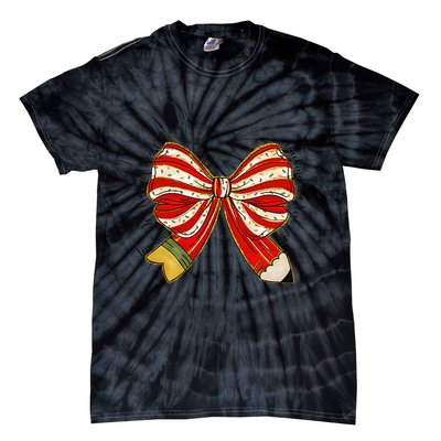 Santa Teacher Xmas Coquette Bow Teaching Is A Work Of Heart Tie-Dye T-Shirt