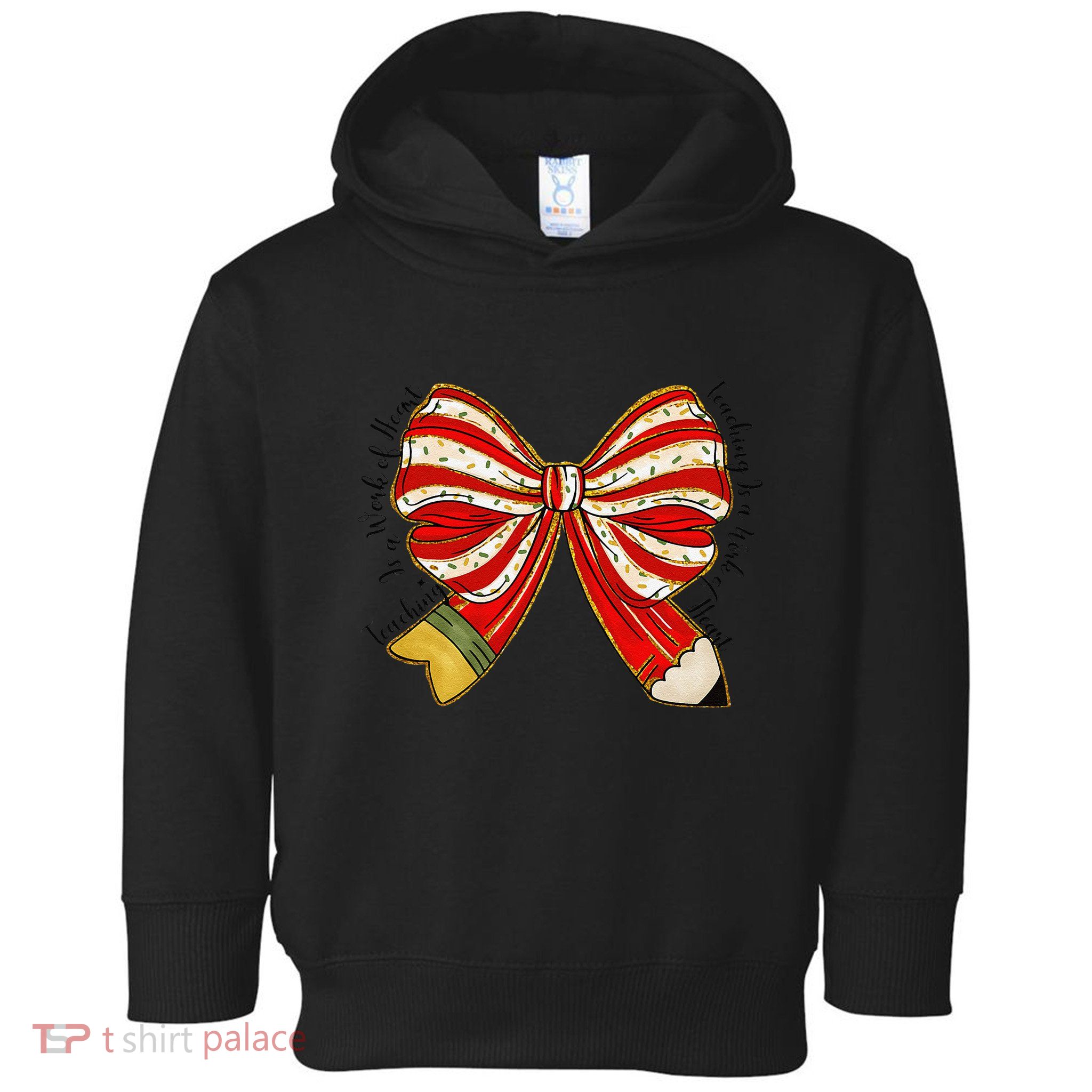 Santa Teacher Xmas Coquette Bow Teaching Is A Work Of Heart Toddler Hoodie