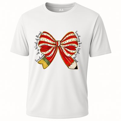 Santa Teacher Xmas Coquette Bow Teaching Is A Work Of Heart Performance Shirt