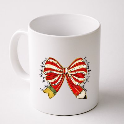 Santa Teacher Xmas Coquette Bow Teaching Is A Work Of Heart Mug