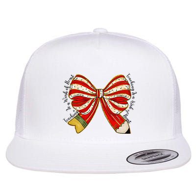 Santa Teacher Xmas Coquette Bow Teaching Is A Work Of Heart Flatbill Hat