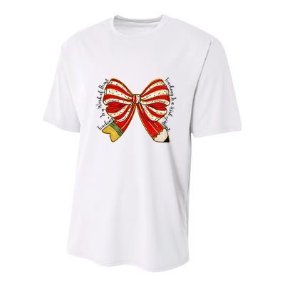Santa Teacher Xmas Coquette Bow Teaching Is A Work Of Heart Youth Performance Sprint T-Shirt