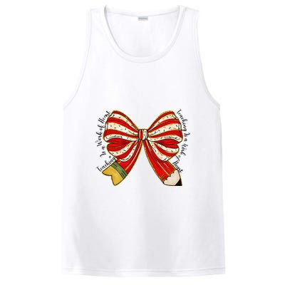 Santa Teacher Xmas Coquette Bow Teaching Is A Work Of Heart PosiCharge Competitor Tank