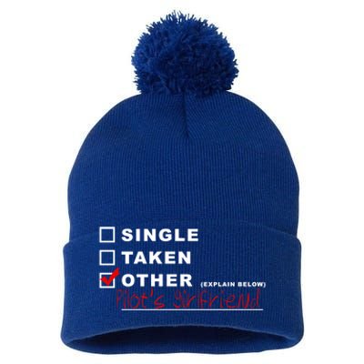 [] Single [] Taken [X] Pilots Friend Funny Aviation Gift Pom Pom 12in Knit Beanie