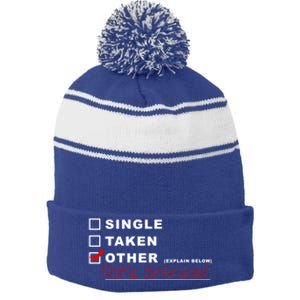 [] Single [] Taken [X] Pilots Friend Funny Aviation Gift Stripe Pom Pom Beanie