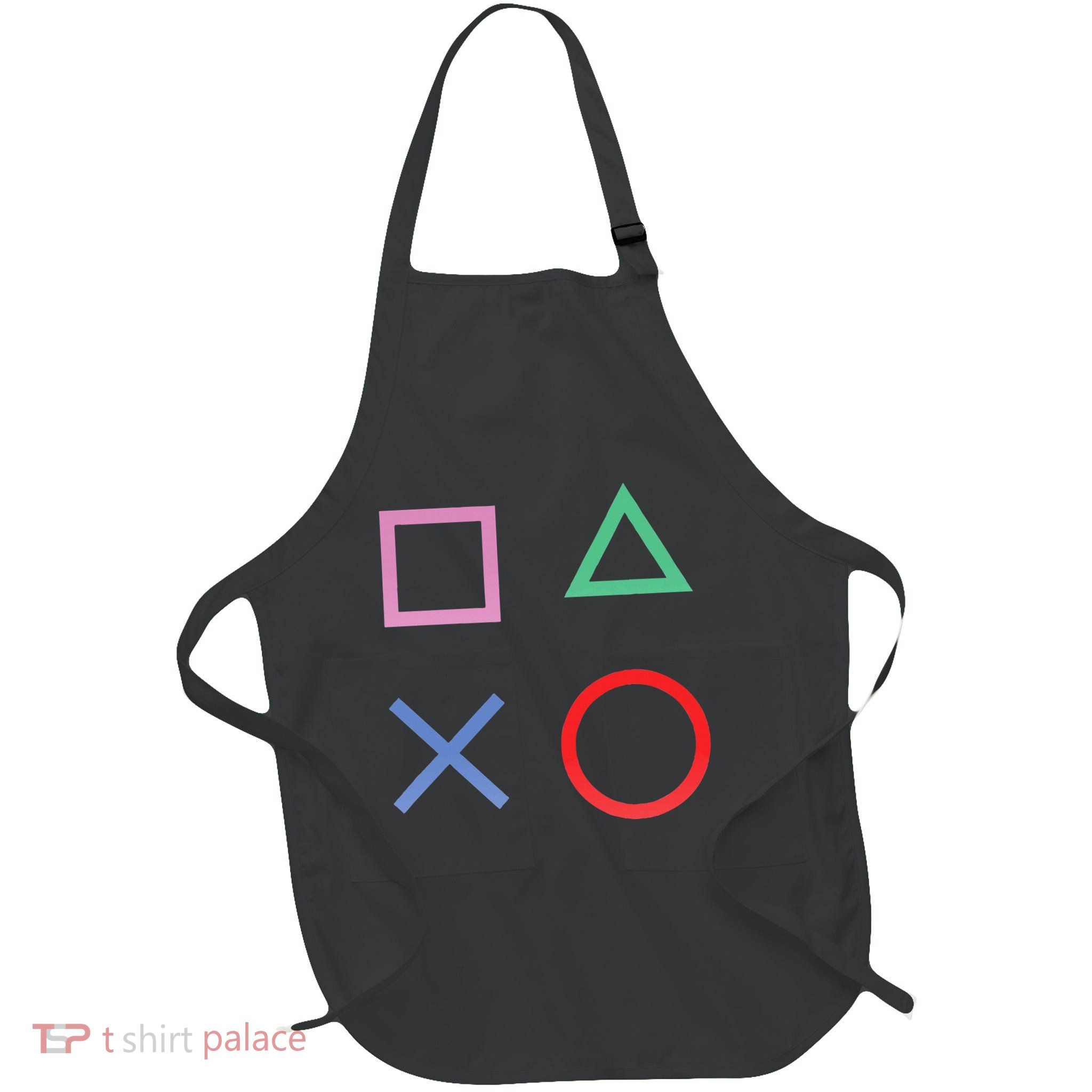 Square Triangle X And Circle Shape Full-Length Apron With Pockets