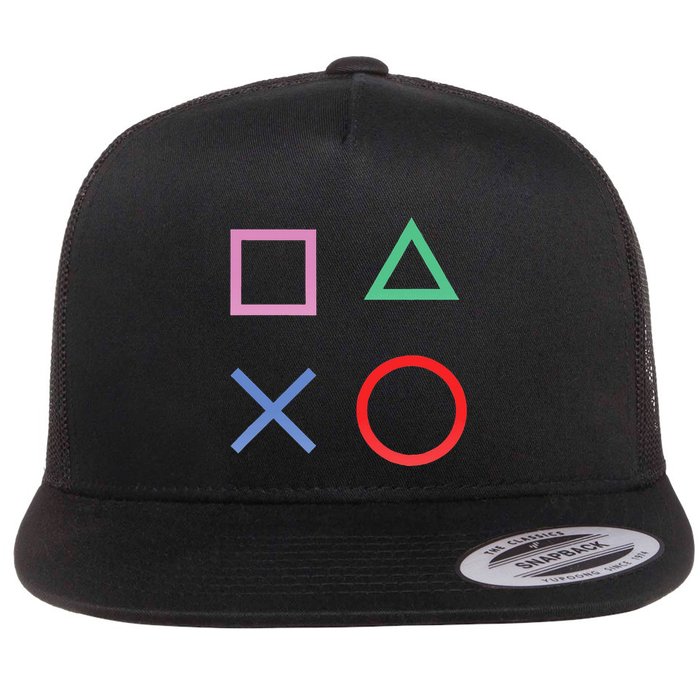 Square Triangle X And Circle Shape Flat Bill Trucker Hat