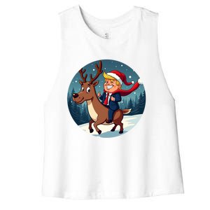 Santa Trump Xmas Donald Funny Christmas Pajamas Great Gift Women's Racerback Cropped Tank