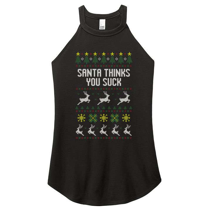 Santa Thinks You Suck Christmas Ugly Style Holiday Party Gift Women's Perfect Tri Rocker Tank