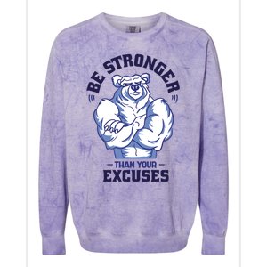 Stronger Than Your Excuses Bear Weightlifting Gym Fitness Gift Colorblast Crewneck Sweatshirt