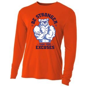 Stronger Than Your Excuses Bear Weightlifting Gym Fitness Gift Cooling Performance Long Sleeve Crew