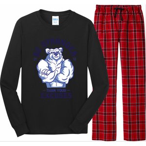 Stronger Than Your Excuses Bear Weightlifting Gym Fitness Gift Long Sleeve Pajama Set