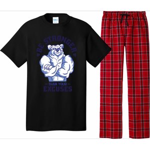 Stronger Than Your Excuses Bear Weightlifting Gym Fitness Gift Pajama Set