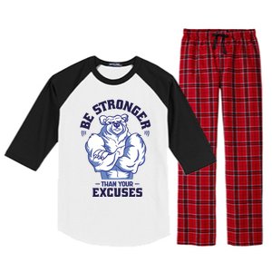 Stronger Than Your Excuses Bear Weightlifting Gym Fitness Gift Raglan Sleeve Pajama Set