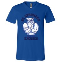 Stronger Than Your Excuses Bear Weightlifting Gym Fitness Gift V-Neck T-Shirt