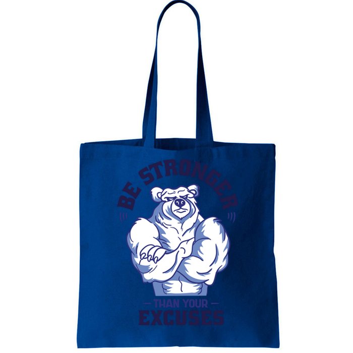 Stronger Than Your Excuses Bear Weightlifting Gym Fitness Gift Tote Bag