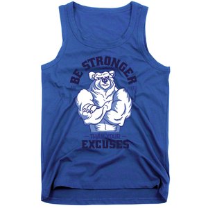 Stronger Than Your Excuses Bear Weightlifting Gym Fitness Gift Tank Top