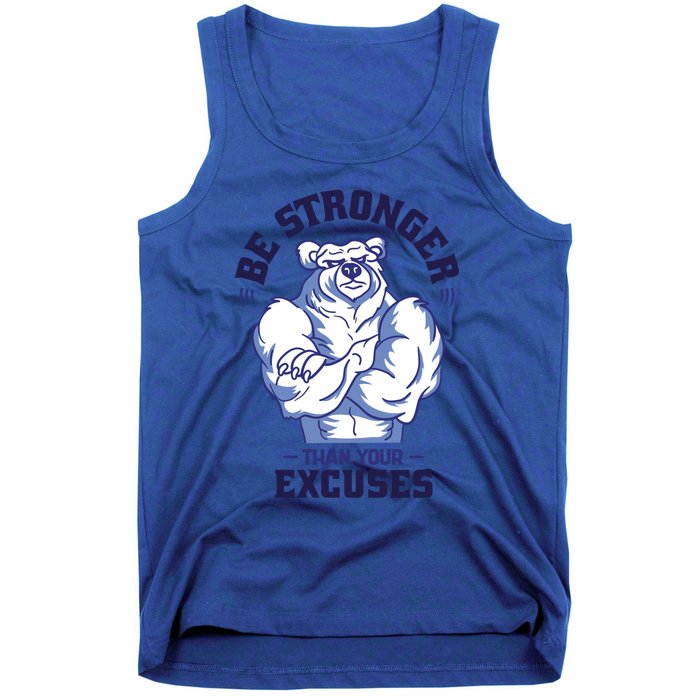 Stronger Than Your Excuses Bear Weightlifting Gym Fitness Gift Tank Top