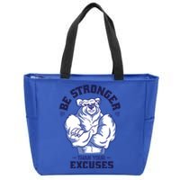 Stronger Than Your Excuses Bear Weightlifting Gym Fitness Gift Zip Tote Bag