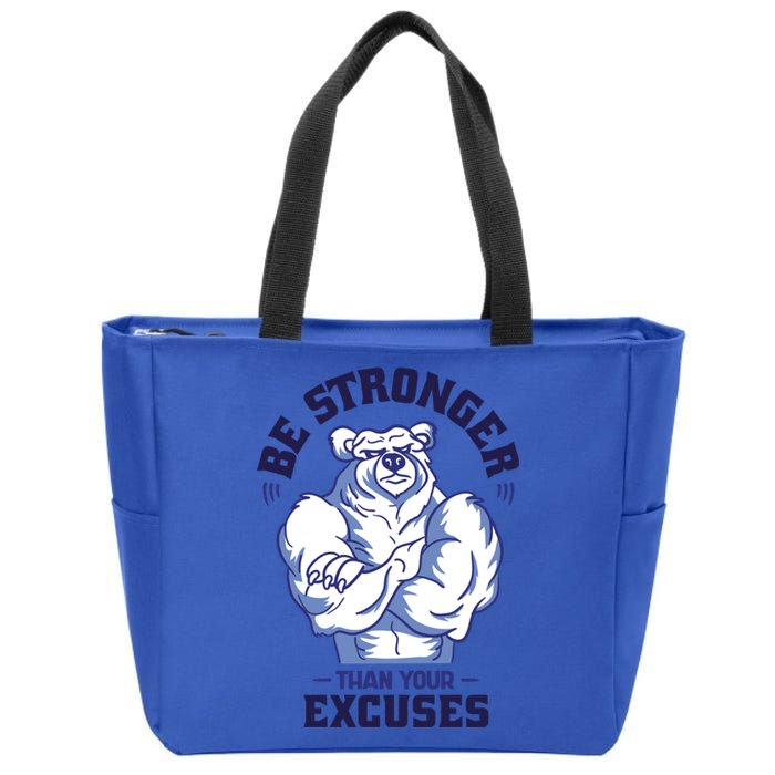 Stronger Than Your Excuses Bear Weightlifting Gym Fitness Gift Zip Tote Bag