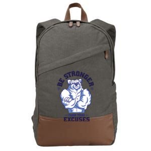 Stronger Than Your Excuses Bear Weightlifting Gym Fitness Gift Cotton Canvas Backpack