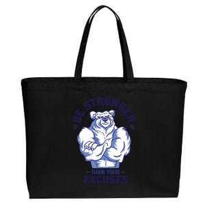 Stronger Than Your Excuses Bear Weightlifting Gym Fitness Gift Cotton Canvas Jumbo Tote