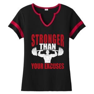 Stronger Than Your Excuses Bodybuilding Meaningful Gift Ladies Halftime Notch Neck Tee