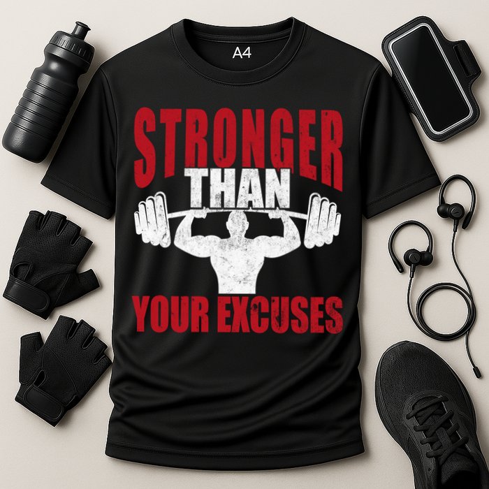 Stronger Than Your Excuses Bodybuilding Meaningful Gift Cooling Performance Crew T-Shirt