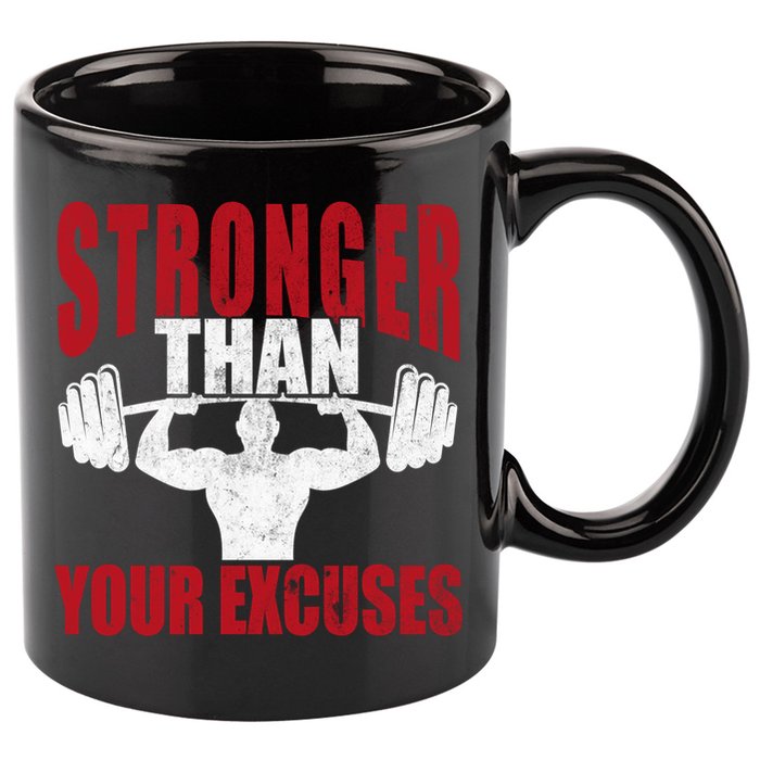 Stronger Than Your Excuses Bodybuilding Meaningful Gift 11oz C Handle Ceramic Mug