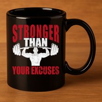 Stronger Than Your Excuses Bodybuilding Meaningful Gift 11oz C Handle Ceramic Mug