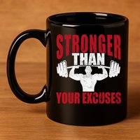 Stronger Than Your Excuses Bodybuilding Meaningful Gift 11oz C Handle Ceramic Mug