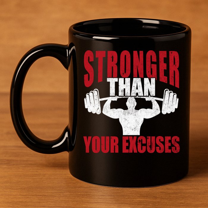 Stronger Than Your Excuses Bodybuilding Meaningful Gift 11oz C Handle Ceramic Mug