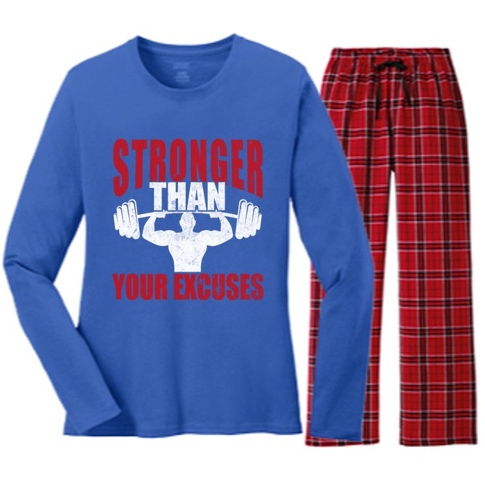 Stronger Than Your Excuses Bodybuilding Meaningful Gift Women's Long Sleeve Flannel Pajama Set 