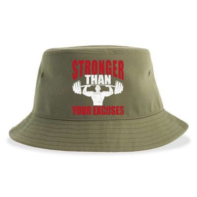 Stronger Than Your Excuses Bodybuilding Meaningful Gift Sustainable Bucket Hat