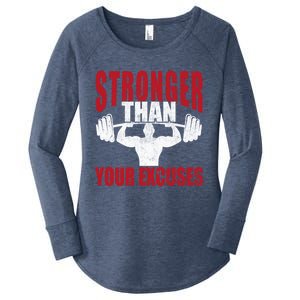 Stronger Than Your Excuses Bodybuilding Meaningful Gift Women's Perfect Tri Tunic Long Sleeve Shirt