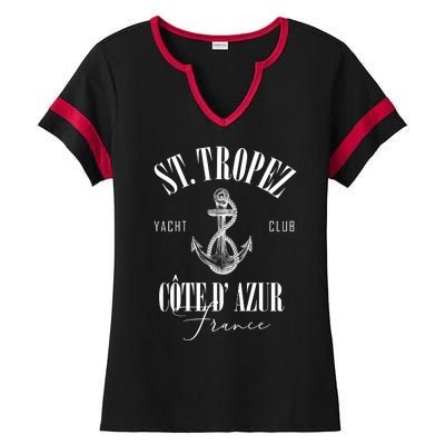 St Tropez Yacht Club Cote Dazur France Vacation Ladies Halftime Notch Neck Tee