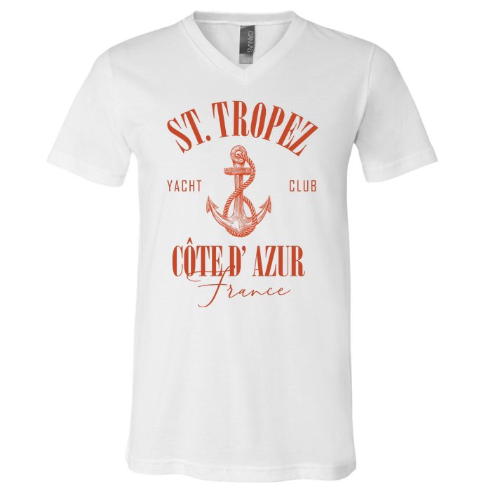 St Tropez Yacht Club Cote Dazur France Vacation V-Neck T-Shirt