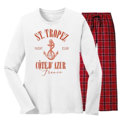 St Tropez Yacht Club Cote Dazur France Vacation Women's Long Sleeve Flannel Pajama Set 