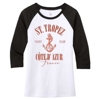 St Tropez Yacht Club Cote Dazur France Vacation Women's Tri-Blend 3/4-Sleeve Raglan Shirt